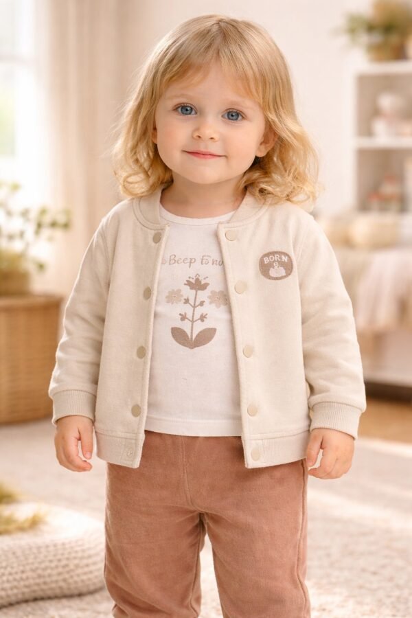 Kız Çocuk Bron To Be Yazılı Kolej Ceketli 3 Parça Takım, Kız Giyim, Vizon Renkli - Gorsel 2