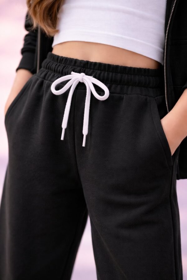 Kız Çocuk Cepli Beli Lastikli Siyah Eşofman Altı rahat ve kullanışlı spor pantolon - Gorsel 3