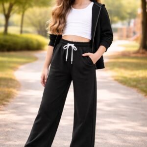 Kız Çocuk Cepli Beli Lastikli Siyah Eşofman Altı rahat ve kullanışlı spor pantolon