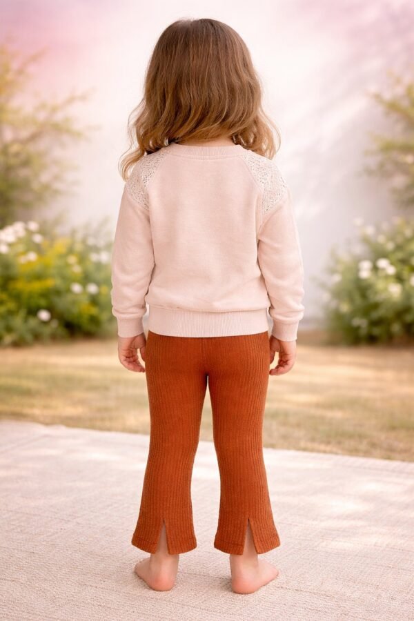 Kız Çocuk Çiçek Cepli Omuz Kısmı Dantelli Yırtmaç Paçalı Takım, Kız Çocuk Giyim, Rahat ve şık tasarım - Gorsel 4