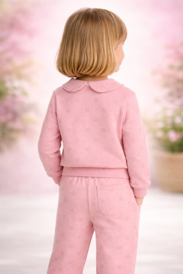 Kız Çocuk Çiçek Desenli Bebek Yaka Uzun Kollu Takım, çocuk giyim, rahat ve şık - Gorsel 4