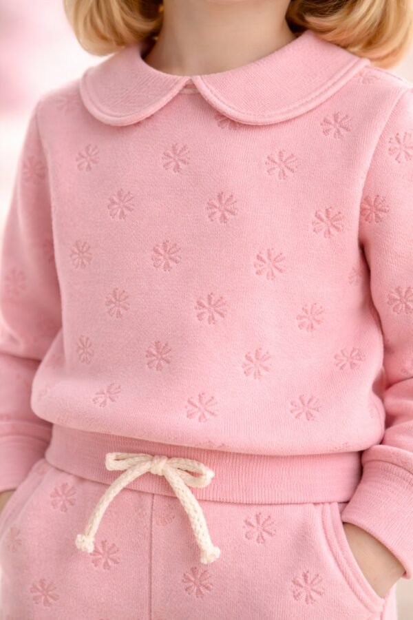 Kız Çocuk Çiçek Desenli Bebek Yaka Uzun Kollu Takım, çocuk giyim, rahat ve şık - Gorsel 3