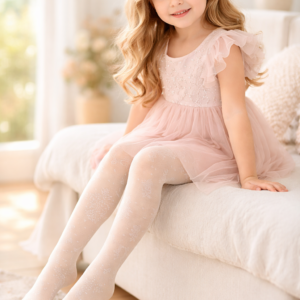 Kız Çocuk Çiçek Desenli İnce Krem Renk Külotlu Çorap, Kız Bebek Giyim, Rahat ve Şık