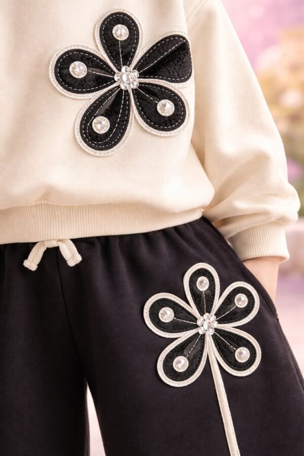 Kız Çocuk Çiçek İşlemeli Uzun Kollu Takım, Kız Giyim, Renkli ve Rahat - Gorsel 3