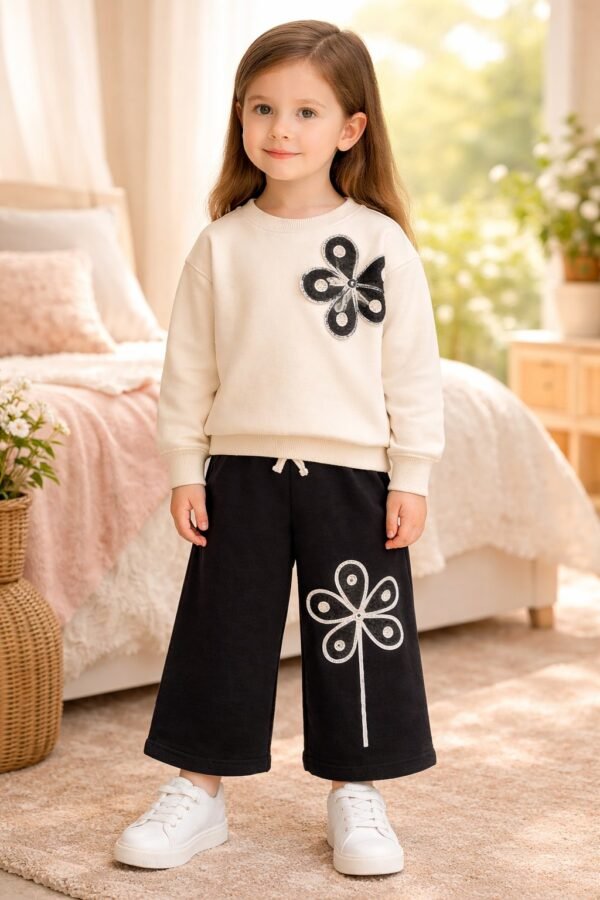 Kız Çocuk Çiçek İşlemeli Uzun Kollu Takım, Kız Giyim, Renkli ve Rahat - Gorsel 2