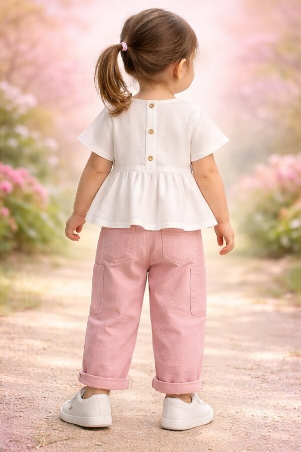 Kız Çocuk Çiçek Nakışlı Müslin Kumaşlı Gömlek Uzun Bol Paça Pantolon Takım, Kız Çocuk Giyim, Yazlık, Nakışlı, Hafif Kumaş - Gorsel 4