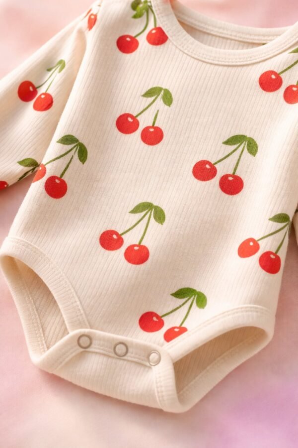 Kız Çocuk Çilek Baskılı Uzun Kol Pamuklu Çıtçıtlı Bady, rahat ve şık çocuk giyim - Gorsel 3
