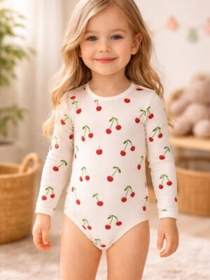 Kız Çocuk Çilek Baskılı Uzun Kol Pamuklu Çıtçıtlı Bady, rahat ve şık çocuk giyim