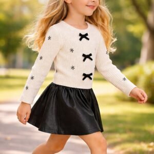 Kız Çocuk Deri Etekli Uzun Kollu Takım