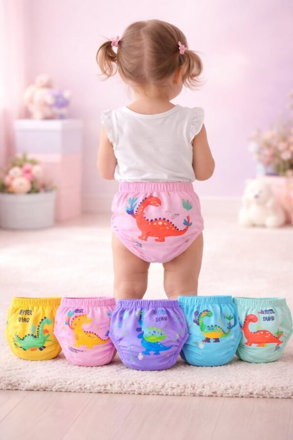 Kız Çocuk Dinozor Baskılı İç Giyim Külotları Rahat ve Esnek Bel Lastiği ile - Gorsel 3