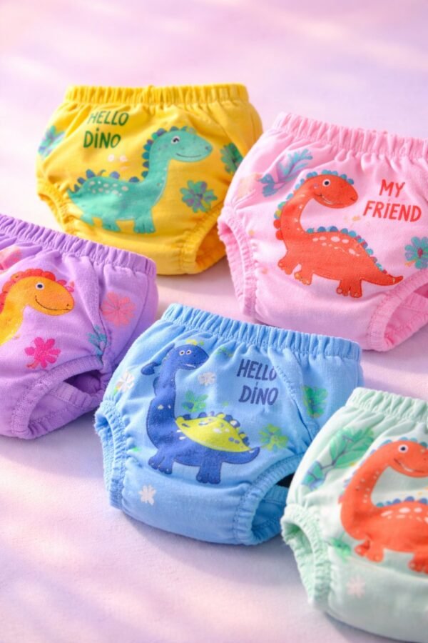 Kız Çocuk Dinozor Baskılı İç Giyim Külotları Rahat ve Esnek Bel Lastiği ile - Gorsel 2