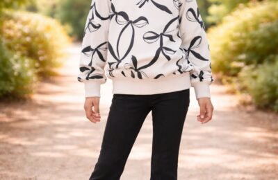 Kız Çocuk Fiyonk Baskılı İspanyol Paça Takım Siyah Renkli rahat ve şık giyim