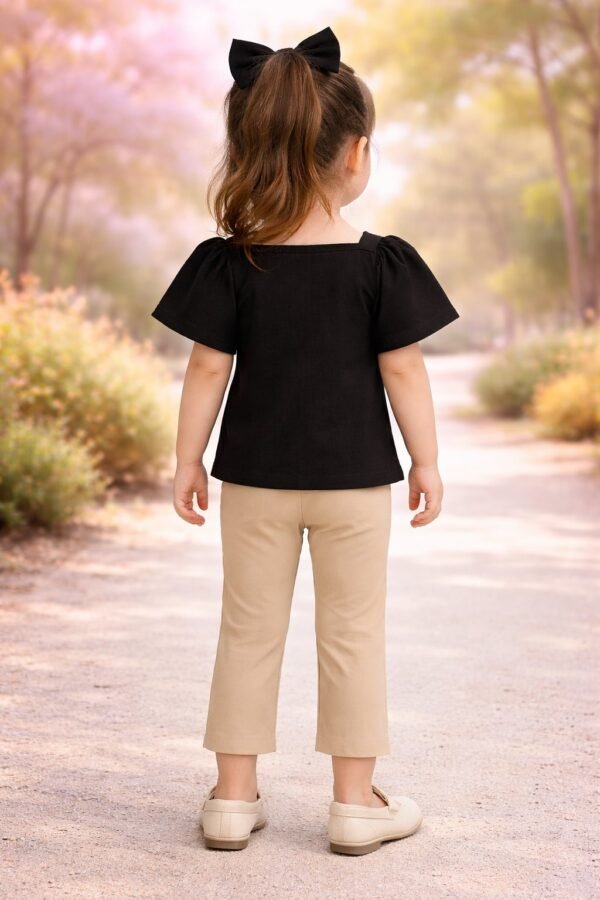Kız Çocuk Fiyonk Detaylı Siyah Kısa Kollu Tişört ve Tayt Takımı, Kız Çocuk Giyim, Rahat ve Şık - Gorsel 4