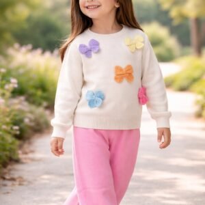 Kız Çocuk Fiyonk İşlemeli Triko Takım