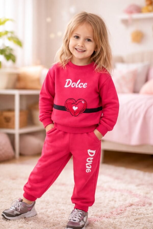 Fuşya renkli kız çocuk takım seti 2-5 yaş sweat ve eşofman altı rahat ve dayanıklı - Gorsel 2