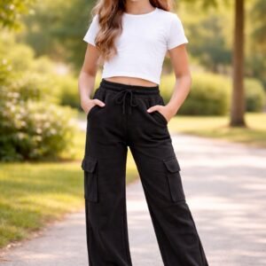 Kız Çocuk Geniş Paça Kargo Cepli Eşofman Altı rahat ve şık spor pantolon