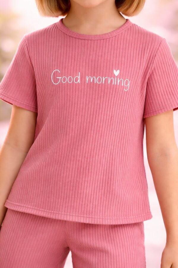 Kız Çocuk Giyim Gül Kurusu Renkli Yazlık Kısa Kollu Takım rahat hareket - Gorsel 3