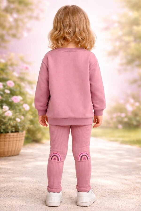 Kız Çocuk Giyim Gökkuşağı Baskılı Uzun Kollu Takım, rahat ve hareketli çocuk kıyafeti - Gorsel 4