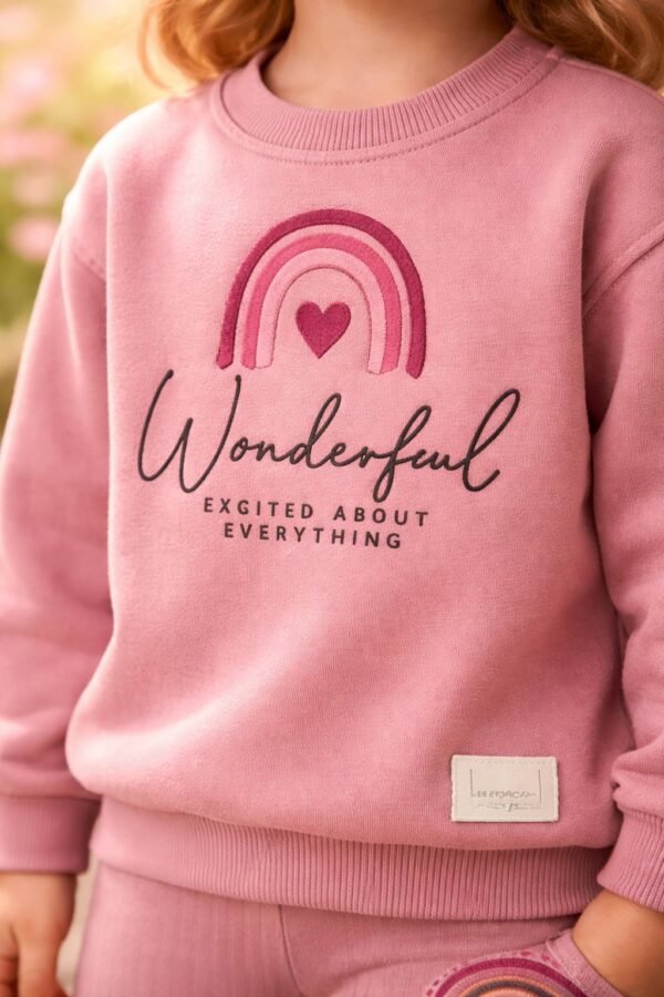 Kız Çocuk Giyim Gökkuşağı Baskılı Uzun Kollu Takım, rahat ve hareketli çocuk kıyafeti - Gorsel 3