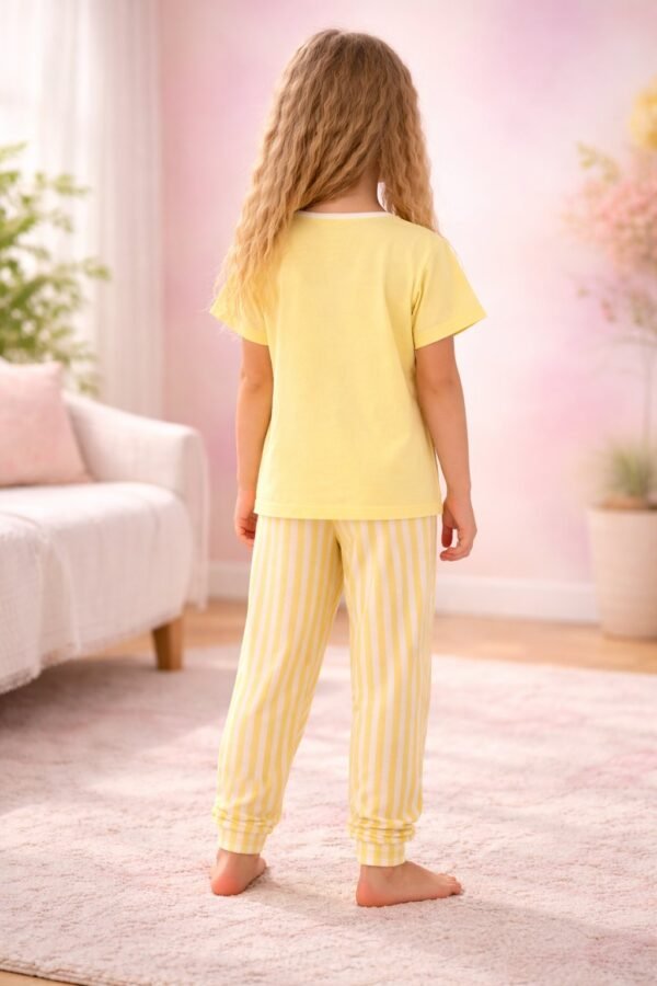 Kız Çocuk Pijama Takımı Sarı Baskılı Yazlık Rahat Uyku Seti - Gorsel 4