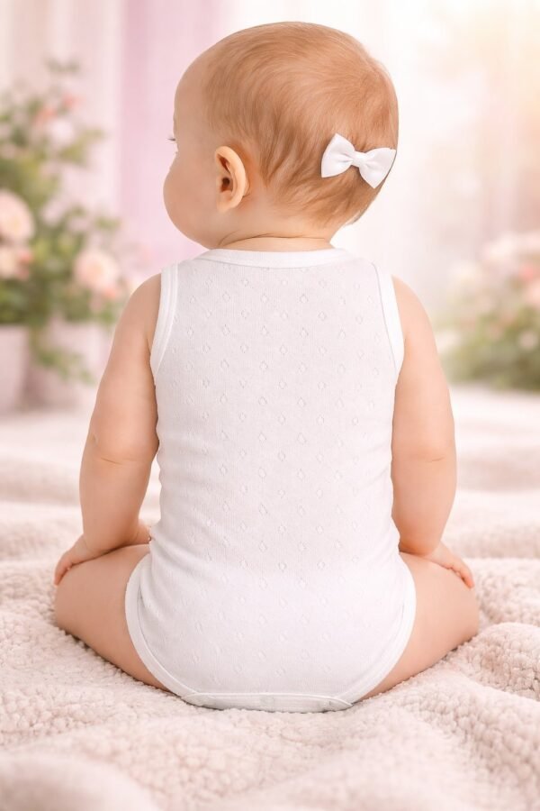 Kız Çocuk Baklava Desenli Sıfır Kollu Pamuklu Badı, Bebek Giyim, Yumuşak ve Rahat - Gorsel 4