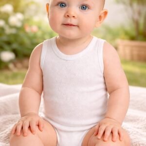 Kız Çocuk Baklava Desenli Sıfır Kollu Pamuklu Badı