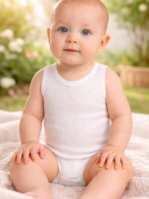 Kız Çocuk Baklava Desenli Sıfır Kollu Pamuklu Badı, Bebek Giyim, Yumuşak ve Rahat