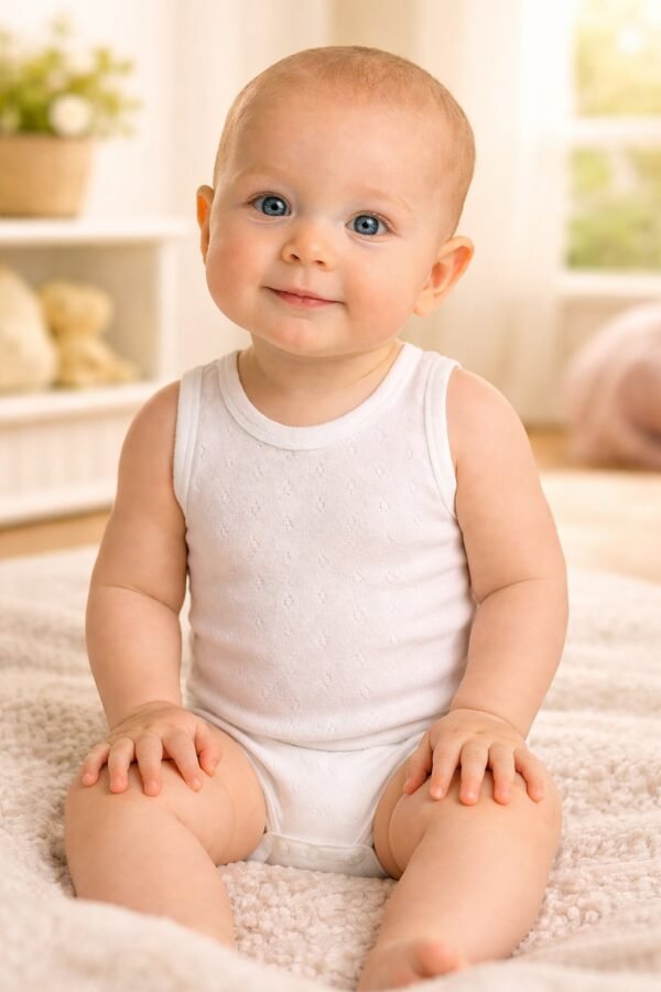 Kız Çocuk Baklava Desenli Sıfır Kollu Pamuklu Badı, Bebek Giyim, Yumuşak ve Rahat - Gorsel 2