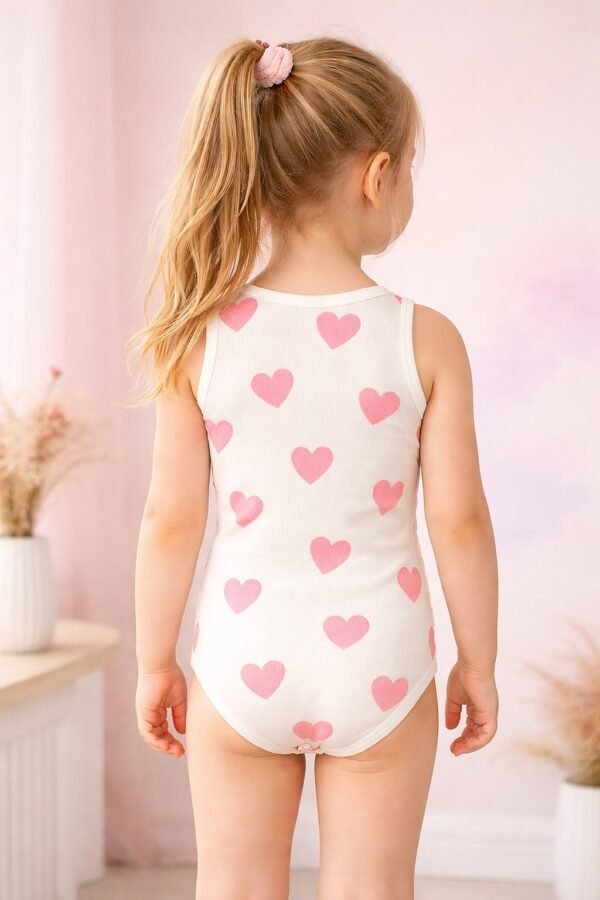 Kız Çocuk Kalp Baskılı Pamuklu Sıfır Kollu Çıtçıtlı Bady rahat hareket sağlar - Gorsel 4