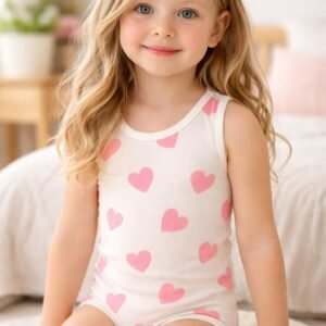 Kız Çocuk Kalp Baskılı Sıfır Kollu Pamuklu Çıtçıtlı Bady