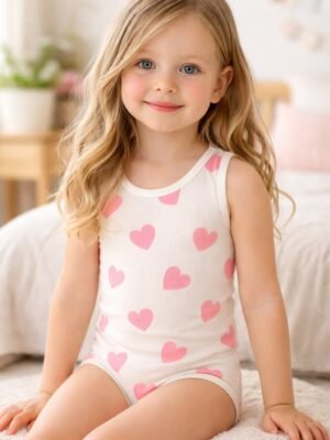 Kız Çocuk Kalp Baskılı Pamuklu Sıfır Kollu Çıtçıtlı Bady rahat hareket sağlar - Gorsel 2