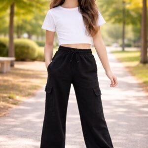 Kız Çocuk Kargo Cepli Geniş Paçalı Eşofman Altı