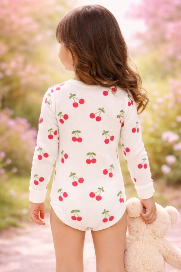 Kız Çocuk Kiraz Baskılı Uzun Kollu Çıtçıtlı Bady - Günlük ve Şık Kullanım - Gorsel 4
