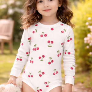 Kız Çocuk Kiraz Baskılı Uzun Kollu Çıtçıtlı Bady - Günlük ve Şık Kullanım