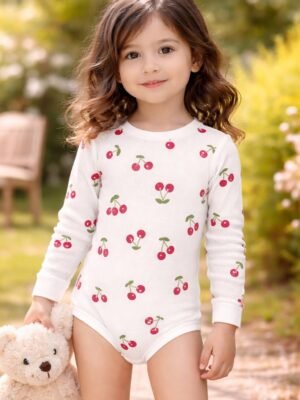 Kız Çocuk Kiraz Baskılı Uzun Kollu Çıtçıtlı Bady - Günlük ve Şık Kullanım