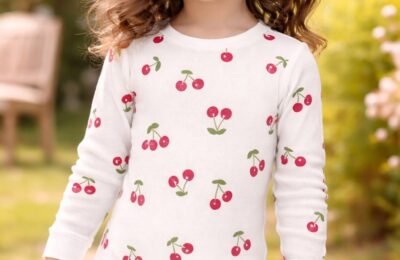 Kız Çocuk Kiraz Baskılı Uzun Kollu Çıtçıtlı Bady - Günlük ve Şık Kullanım