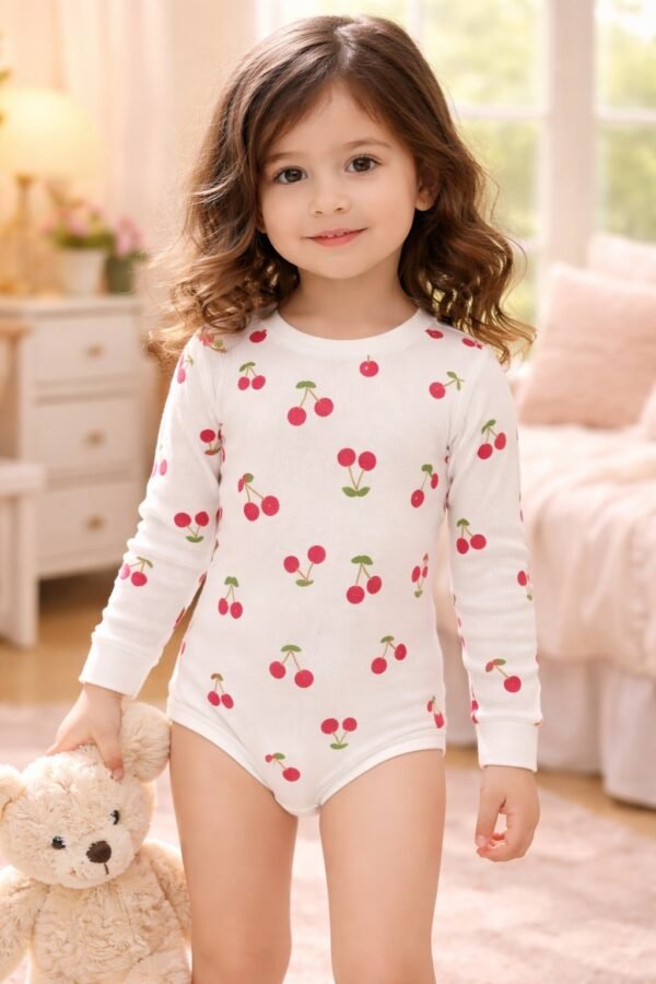 Kız Çocuk Kiraz Baskılı Uzun Kollu Çıtçıtlı Bady - Günlük ve Şık Kullanım - Gorsel 2