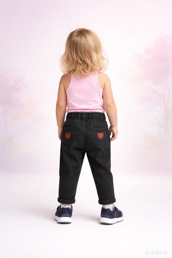 Kız Çocuk Kot Pantolon Siyah Renkli Düğmeli 1-4 Yaş rahat ve dayanıklı çocuk pantolonu - Gorsel 4