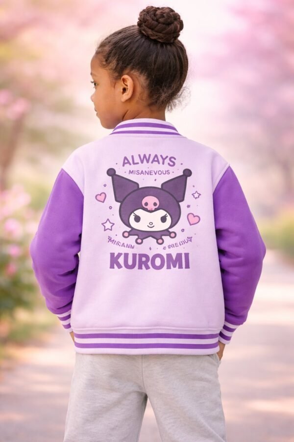 Kız Çocuk Kuromi Baskılı Kolej Ceket Mor Renkli Rahat ve Şık - Gorsel 4