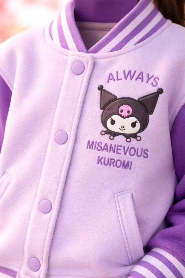 Kız Çocuk Kuromi Baskılı Kolej Ceket Mor Renkli Rahat ve Şık - Gorsel 3