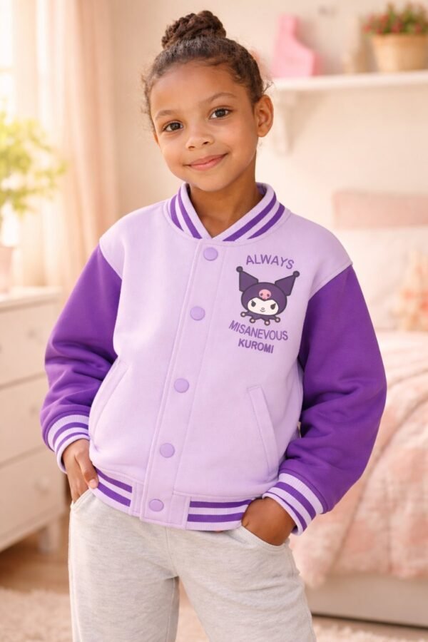 Kız Çocuk Kuromi Baskılı Kolej Ceket Mor Renkli Rahat ve Şık - Gorsel 2