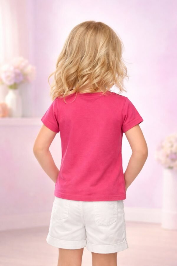 Kız Çocuk Love Desenli T-Shirt Renk Seçenekleri Mor Pembe Mavi Pamuklu Günlük Kullanım - Gorsel 4