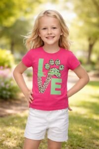 Kız Çocuk Love Desenli T - Shirt - Renk Seçenekleri Mor, Pembe, Mavi - Pamuk Malzeme - Günlük Kullanım - Sevimli Detaylar