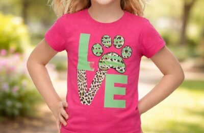 Kız Çocuk Love Desenli T-Shirt Renk Seçenekleri Mor Pembe Mavi Pamuklu Günlük Kullanım