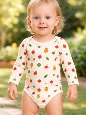 Kız Çocuk Meyve Desenli Uzun Kollu Çıtçıtlı Bady, rahat ve şık tasarım, hareket özgürlüğü