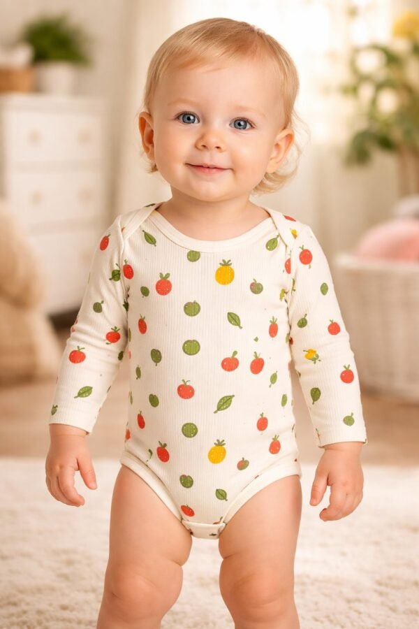 Kız Çocuk Meyve Desenli Uzun Kollu Çıtçıtlı Bady, rahat ve şık tasarım, hareket özgürlüğü - Gorsel 2