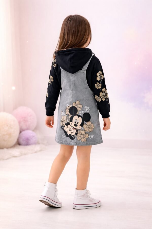 Kız Çocuk Mickey Kot Elbise Takımı Yazlık Rahat ve Şık, siyah renkli, Mickey baskılı çocuk elbisesi - Gorsel 3