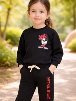 Kız Çocuk Mickey Mouse Baskılı Siyah Eşofman Takımı, rahat ve şık çocuk giyim