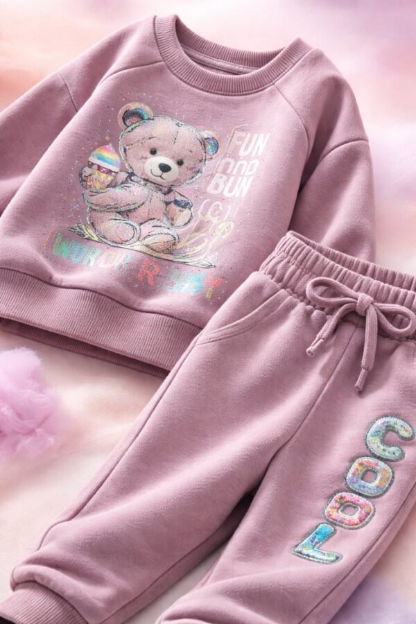 Kız Çocuk Mor Takım Uzun Kollu Sweat ve Pantolon, Rahat ve Şık Tasarım - Gorsel 3