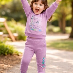 Kız Çocuk Mor Takım Uzun Kollu Sweat ve Pantolon, Rahat ve Şık Tasarım